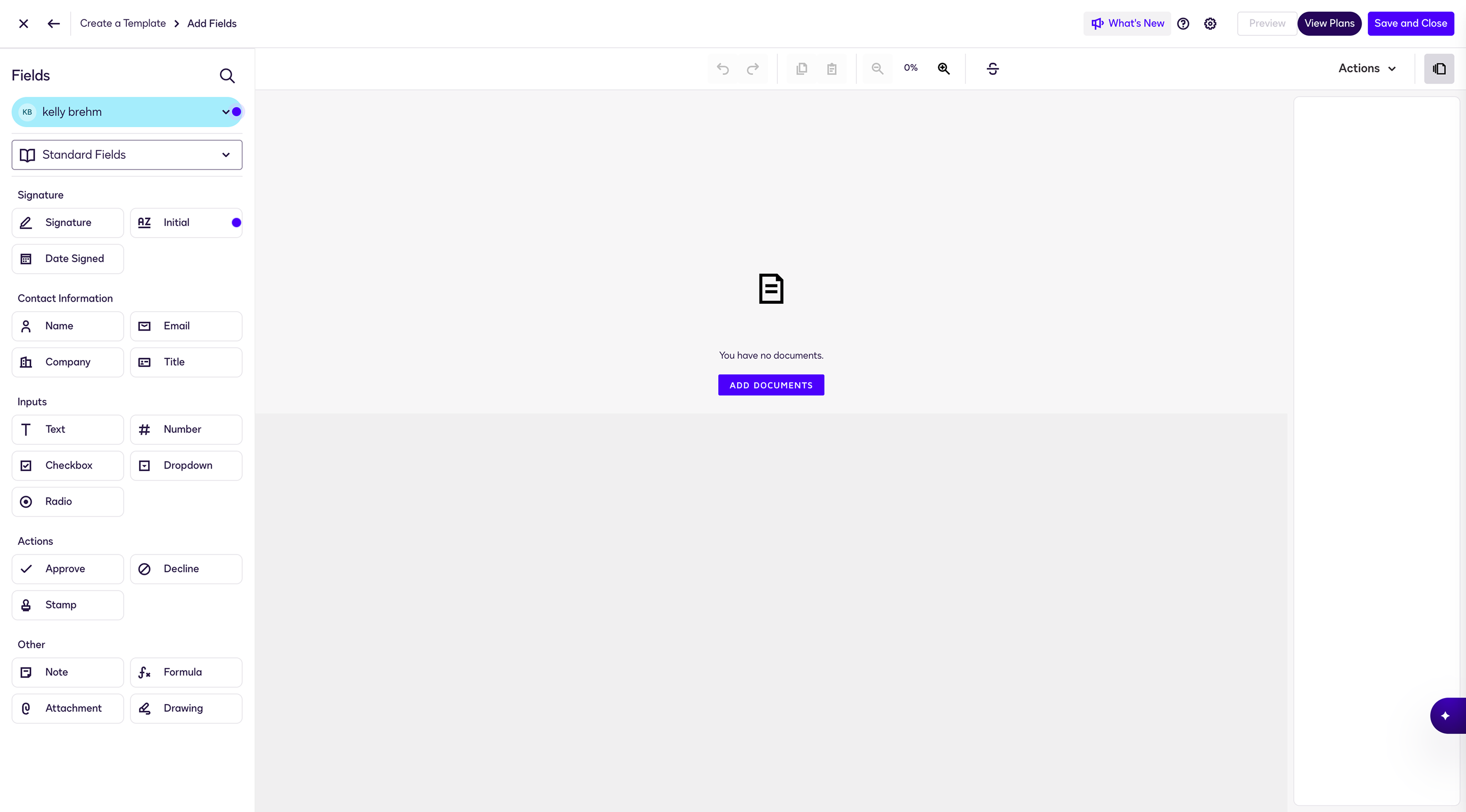 Configurable fields and document template builder